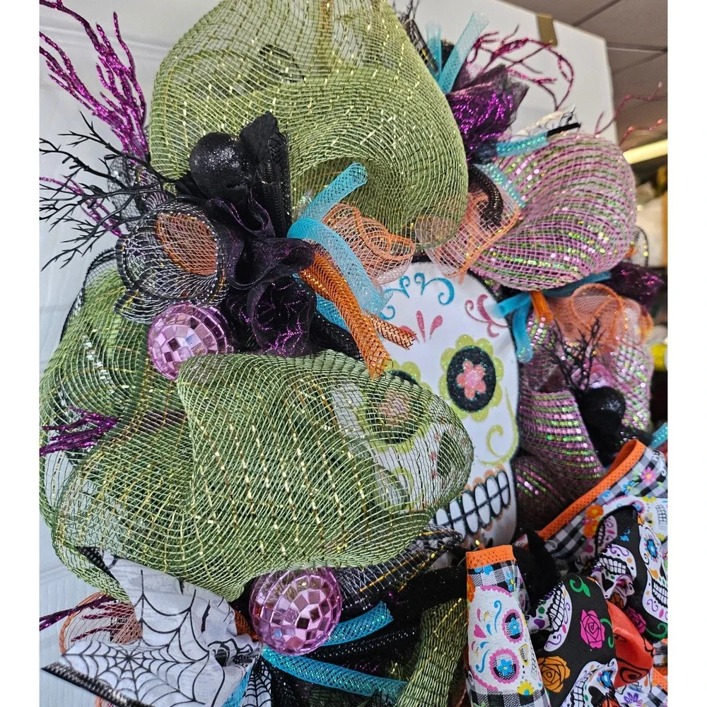 Handmade Day of the Dead Wreath Sugar Skull Halloween Decor 24